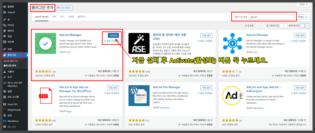 플러그인 Ads.txt Manager 설치 및 활성화