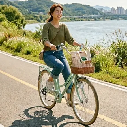 건강을 위해 자전거를 타고 있는 여성