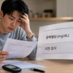 혈당 검사지 받은 남성 공복혈당 135