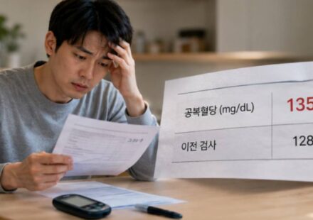 혈당 검사지 받은 남성 공복혈당 135